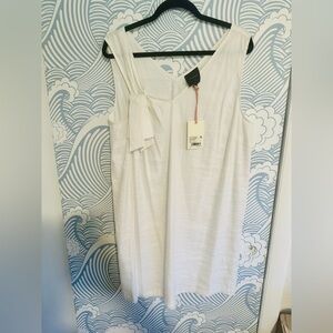 Alex Marie White Linen Blend Dress with shoulder accent